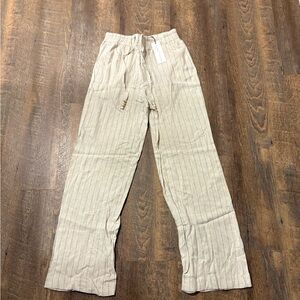 Maison d’Amélie Linen Drawstring Pants NWT Size S Neutral Stripe